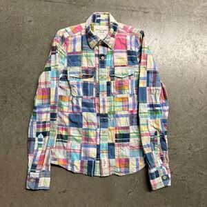 Abercrombie & Fitch Mens Muscle Fit Patchwork Madras Plaid Shirt Multi Color M